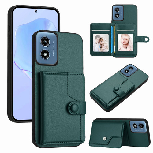 Moto G Play 2024 Button Card Bag RFID Anti-theft Phone Case - Green